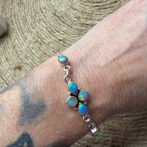 Sterling Silver Opal Cluster Bracelet in Iridescent Blue-Green